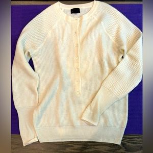 J. Crew cashmere waffle knit henley sweater, Ivory, Size S
